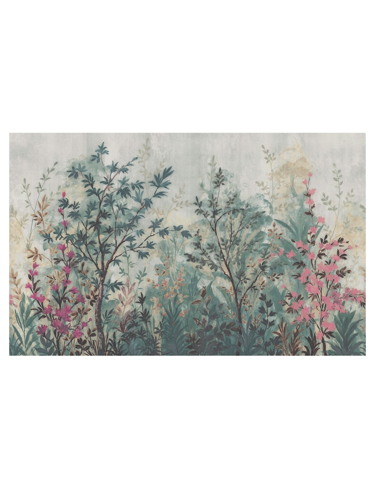 Graham & Brown Teal Pink Forest in Bloom Fixed Size A4 Mural Sample - Image 2 of 2 Graham & Brown Teal Pink Forest in Bloom Fixed Size A4 Mural Sample - Image 2 of 2