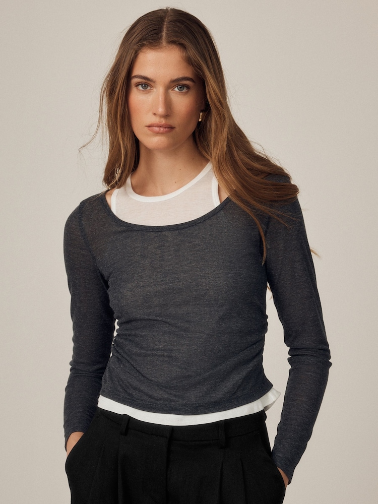 Grey/White Layered Long Sleeve Top - Image 1 of 5