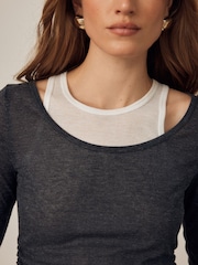 Grey/White Layered Long Sleeve Top - Image 3 of 5