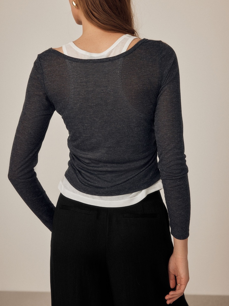 Grey/White Layered Long Sleeve Top - Image 5 of 5