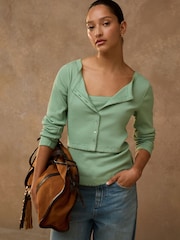 Grün - Pointelle Long Sleeve Layered Top - Bild 1 von 5