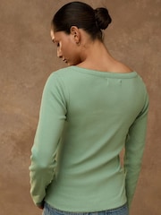 Grün - Pointelle Long Sleeve Layered Top - Bild 4 von 5