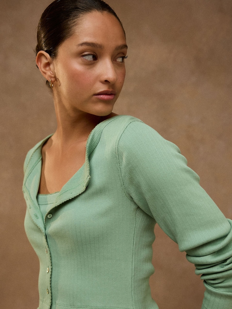 Grün - Pointelle Long Sleeve Layered Top - Bild 5 von 5