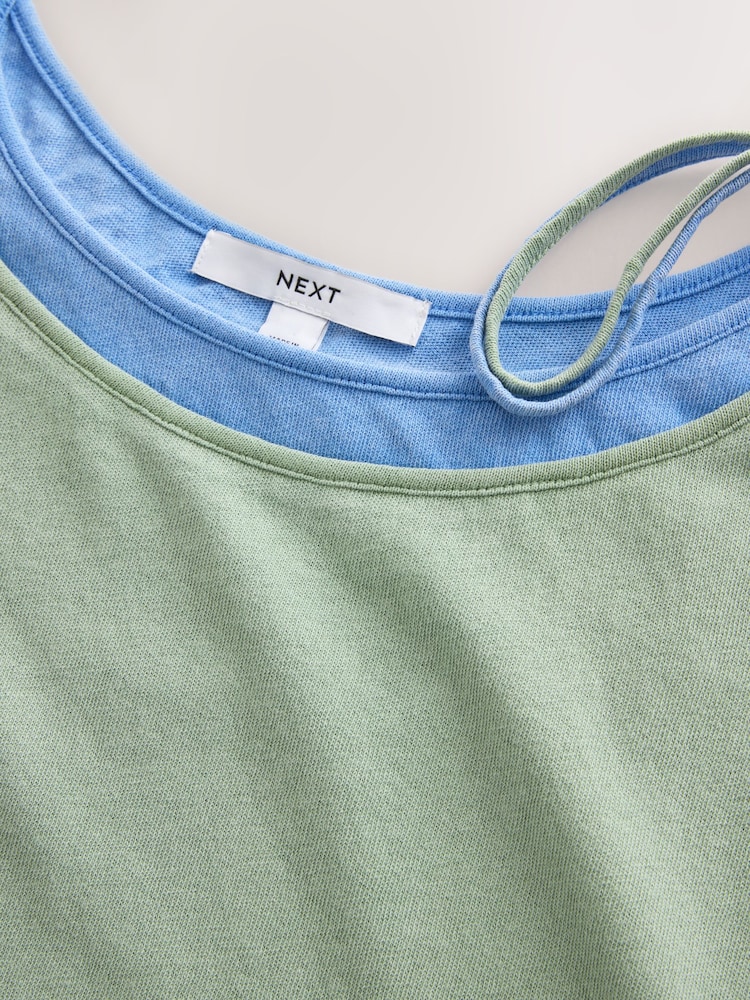 Sage Green Washed Jersey Layered Vest - Image 2 of 3