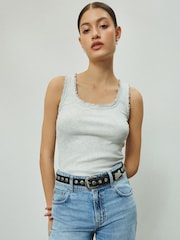 Grey Premium Ribbed Scoop Tank Vest Sleeveless Top - Image 1 of 5