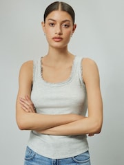 Grey Premium Ribbed Scoop Tank Vest Sleeveless Top - Image 2 of 5