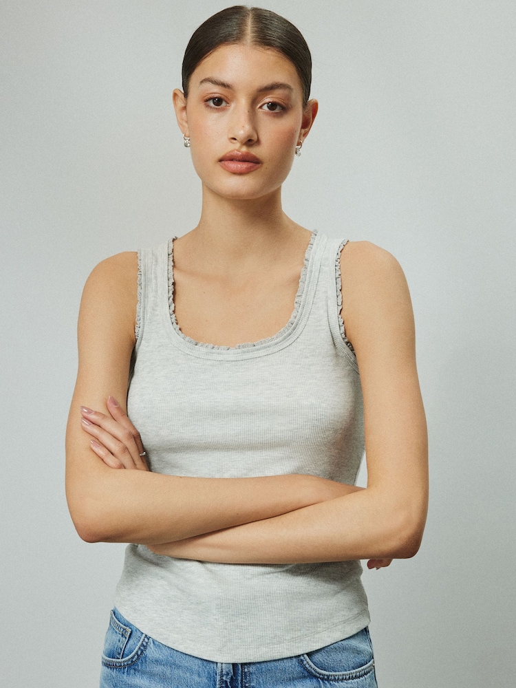 Grey Premium Ribbed Scoop Tank Vest Sleeveless Top - Image 2 of 5
