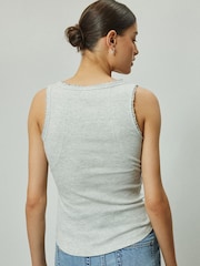 Grey Premium Ribbed Scoop Tank Vest Sleeveless Top - Image 4 of 5