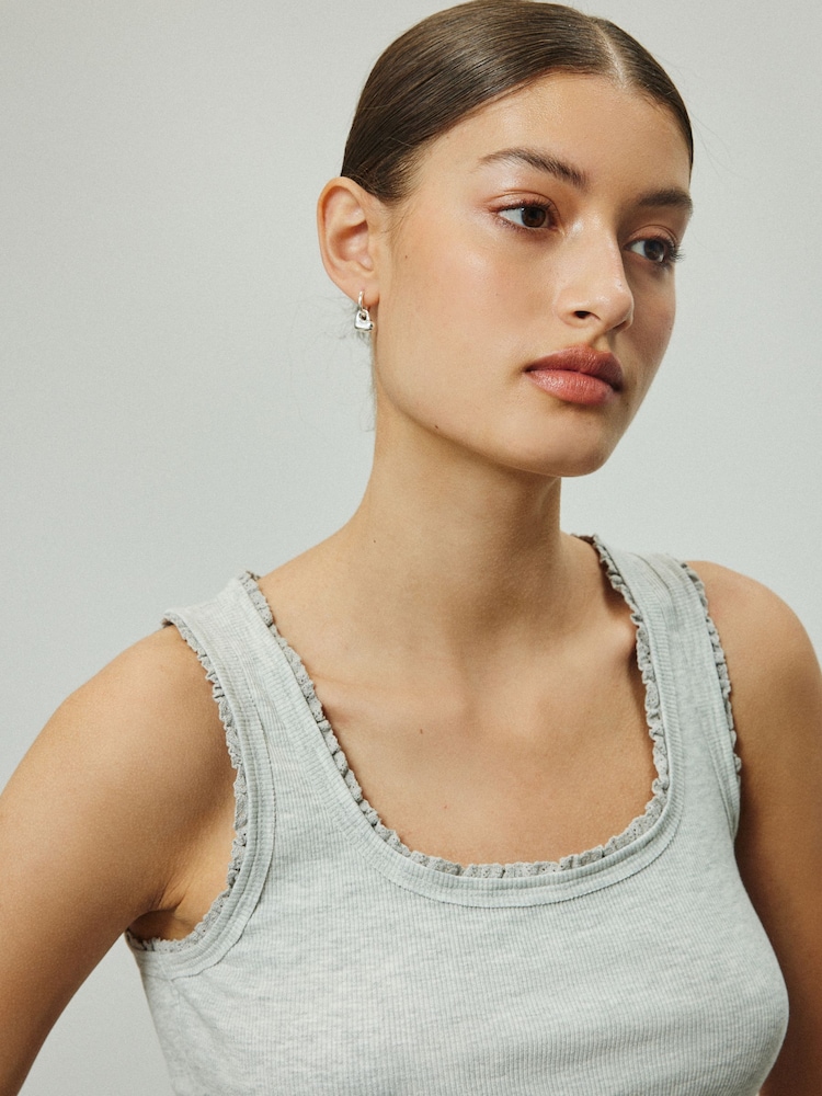 Grey Premium Ribbed Scoop Tank Vest Sleeveless Top - Image 5 of 5