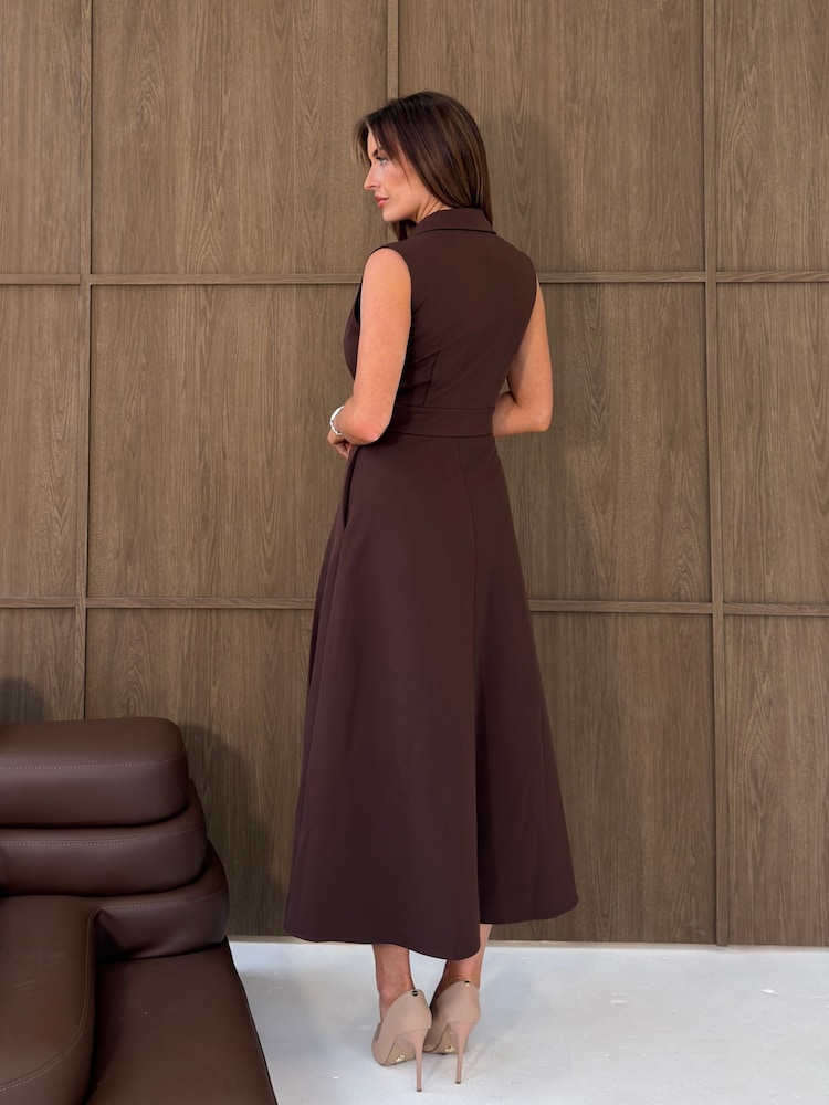 Buy Girl In Mind Brown Cameron Collared Tailored Gold Button Shirt Dress  from the Next UK online shop