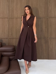 Girl In Mind Brown Cameron Collared Tailored Gold Button Shirt Dress - Image 5 of 5