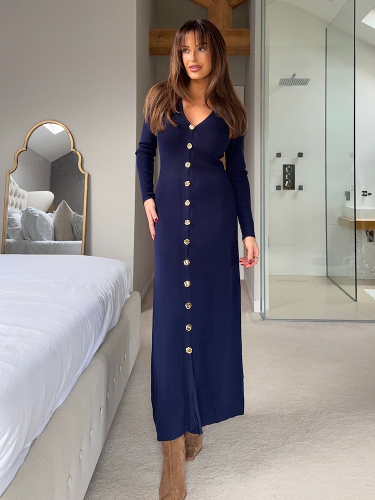 Girl In Mind Blue Valentina Button-Front Maxi Dress - Image 1 of 4