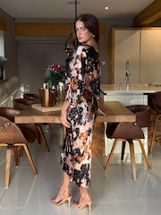 Girl In Mind Brown Leila Off the Shoulder Foiled Print Maxi Dress - Image 2 of 4