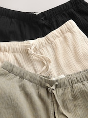 Black/Neutral/Khaki 3 Pack Textured Wide Leg Trousers With Linen - Image 10 of 10