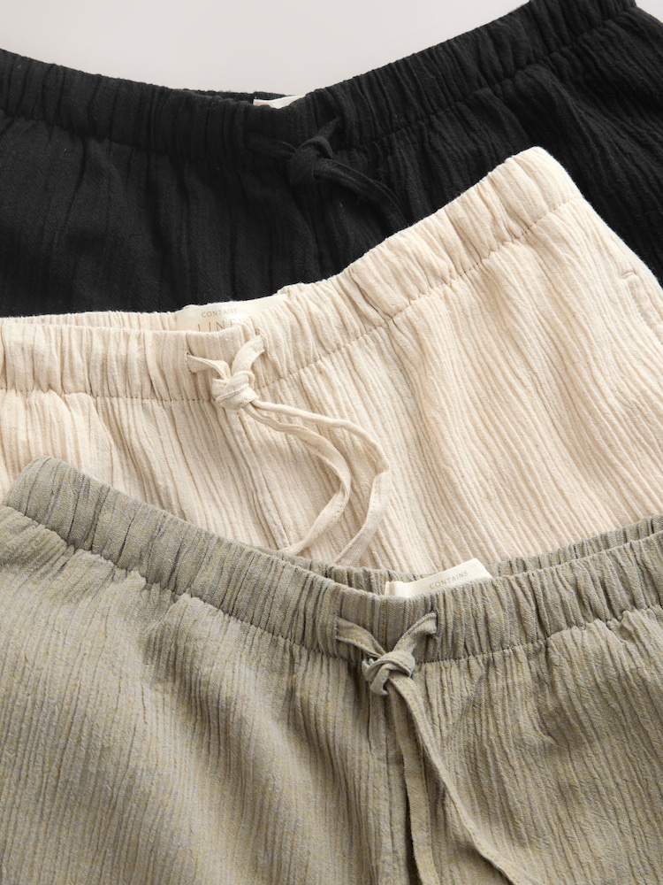 Black/Neutral/Khaki 3 Pack Textured Wide Leg Trousers With Linen - Image 10 of 10