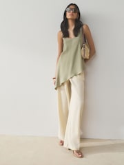 Black/Neutral/Khaki 3 Pack Textured Wide Leg Trousers With Linen - Image 2 of 10