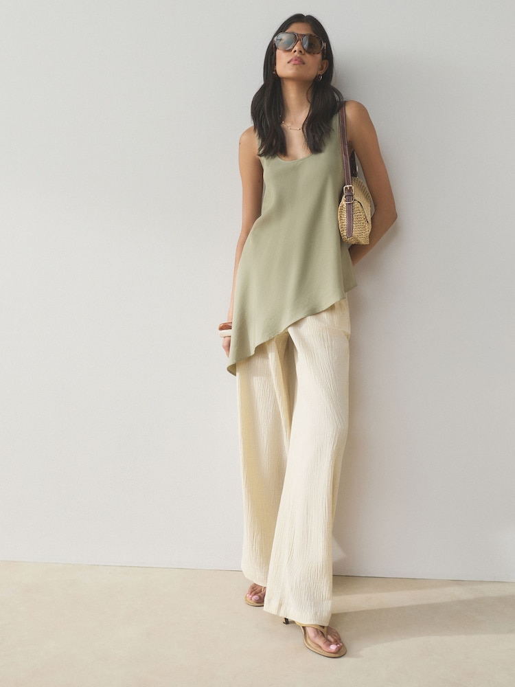Black/Neutral/Khaki 3 Pack Textured Wide Leg Trousers With Linen - Image 2 of 10