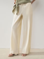 Black/Neutral/Khaki 3 Pack Textured Wide Leg Trousers With Linen - Image 3 of 10