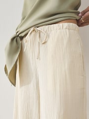 Black/Neutral/Khaki 3 Pack Textured Wide Leg Trousers With Linen - Image 5 of 10