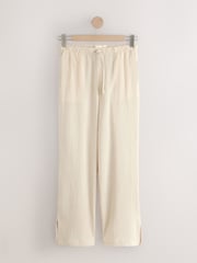 Black/Neutral/Khaki 3 Pack Textured Wide Leg Trousers With Linen - Image 6 of 10
