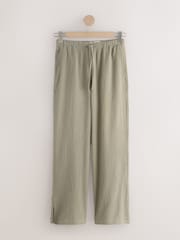Black/Neutral/Khaki 3 Pack Textured Wide Leg Trousers With Linen - Image 7 of 10