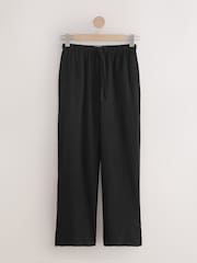Black/Neutral/Khaki 3 Pack Textured Wide Leg Trousers With Linen - Image 8 of 10