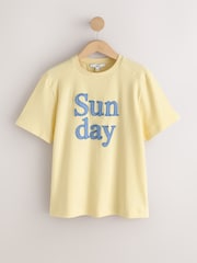 Yellow 'Sunday' Graphic - Heavyweight Crew Neck T-Shirt - Imagen 1 de 3