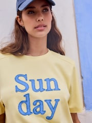 Yellow 'Sunday' Graphic Heavyweight Crew Neck T-Shirt - Image 5 of 8