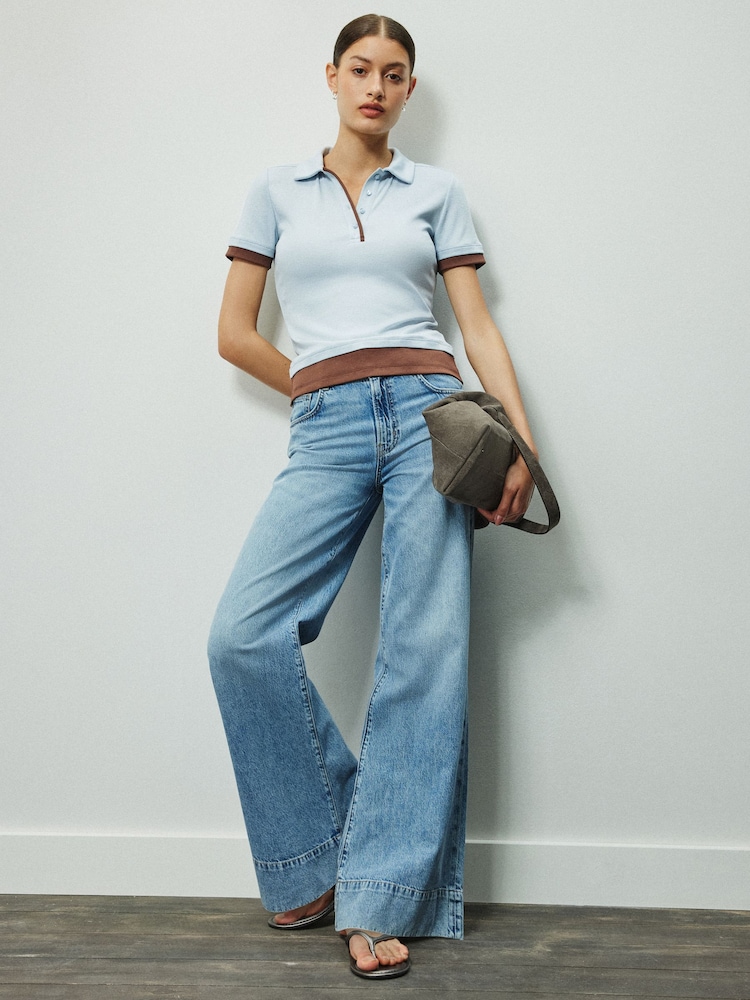 Grey Ribbed Layered Polo Top - Image 2 of 8