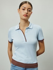Grey Ribbed Layered Polo Top - Image 3 of 8