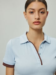 Grey Ribbed Layered Polo Top - Image 4 of 8