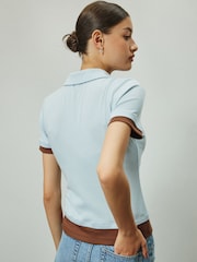 Grey Ribbed Layered Polo Top - Image 5 of 8
