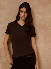 Chocolate Brown V-Neck Fitted T-Shirt - Image 1 of 8