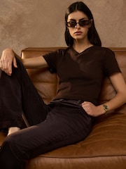 Chocolate Brown V-Neck Fitted T-Shirt - Image 2 of 8