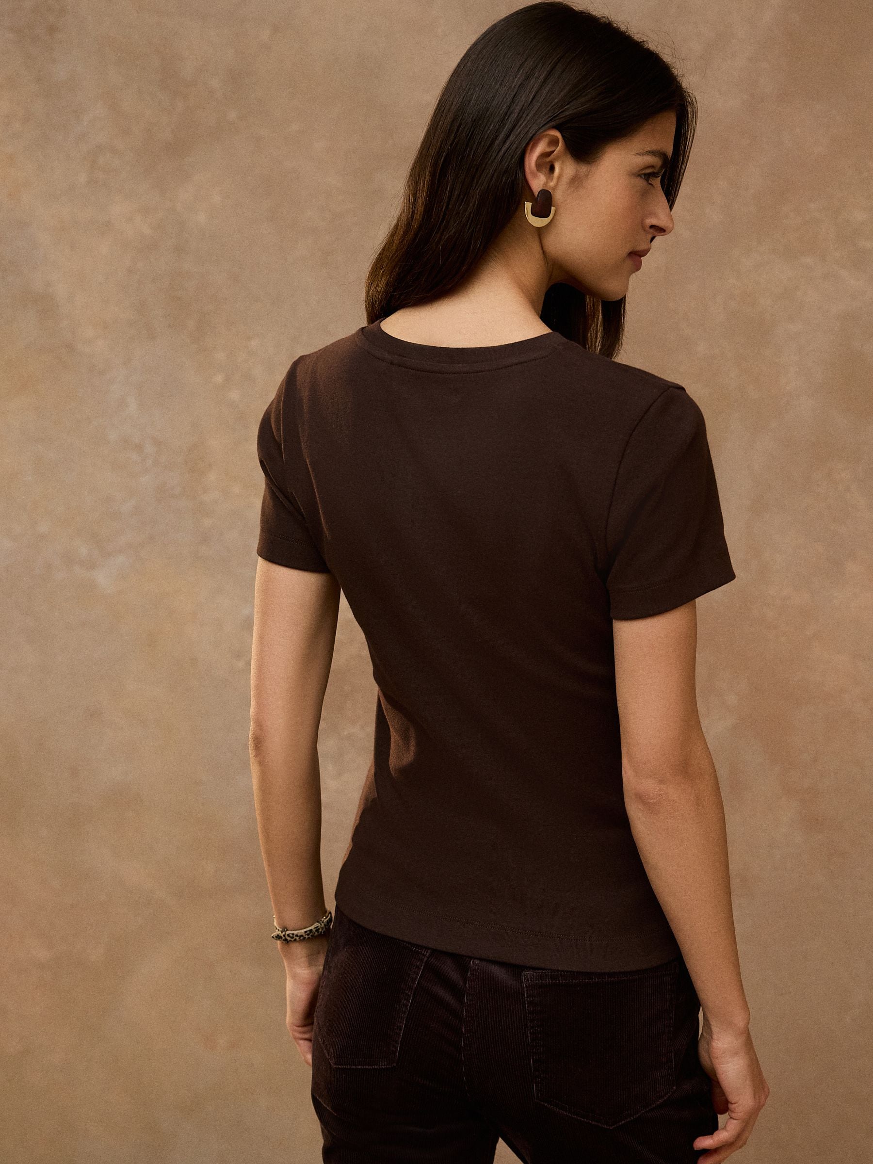Buy Chocolate Brown High Vee Fitted T-Shirt from Next USA