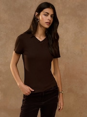 Chocolate Brown V-Neck Fitted T-Shirt - Image 5 of 8