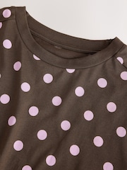Brown Polka Dot Boxy Elbow Sleeve Crew Neck T-Shirt - Image 2 of 3