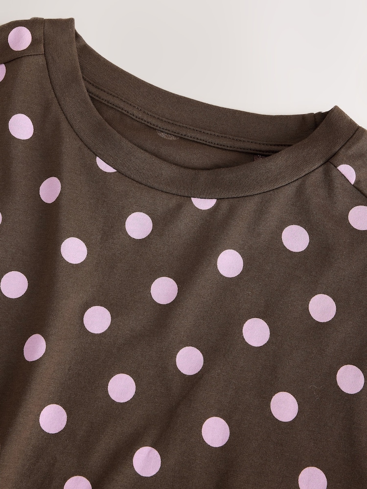 Brown Polka Dot Boxy Elbow Sleeve Crew Neck T-Shirt - Image 2 of 3 Brown Polka Dot Boxy Elbow Sleeve Crew Neck T-Shirt - Image 2 of 3