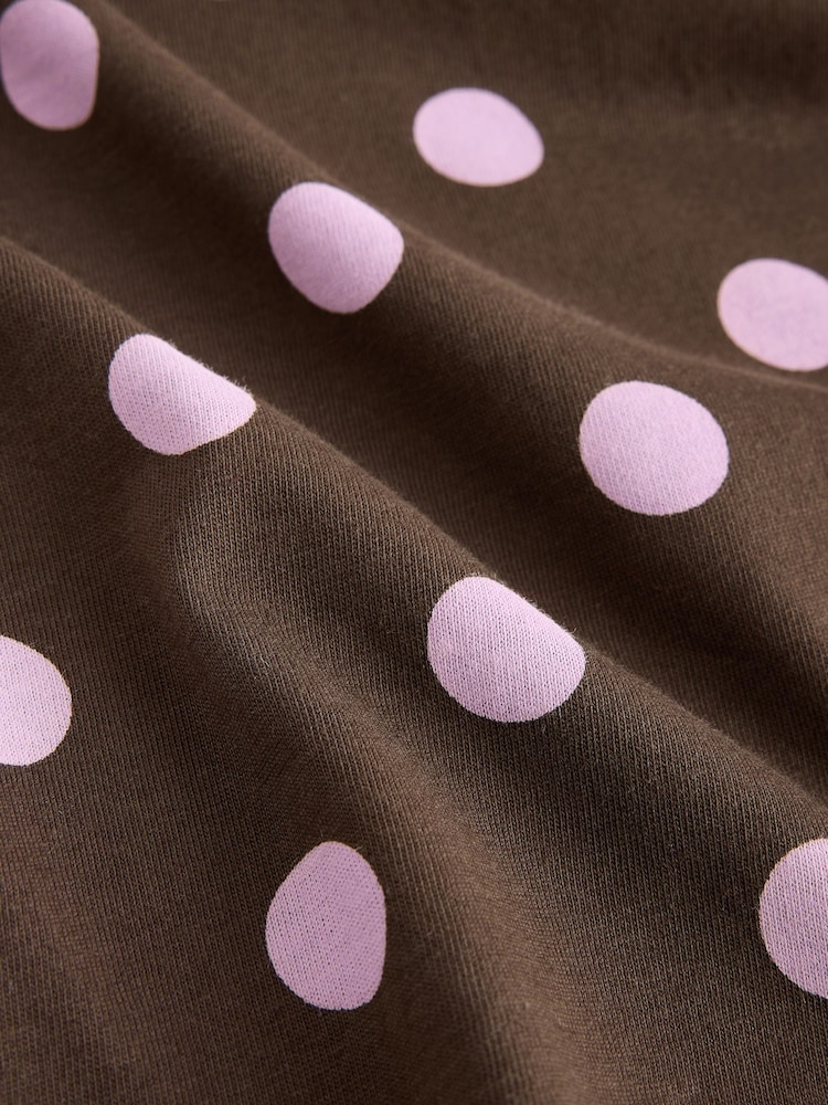 Brown Polka Dot Boxy Elbow Sleeve Crew Neck T-Shirt - Image 3 of 3 Brown Polka Dot Boxy Elbow Sleeve Crew Neck T-Shirt - Image 3 of 3