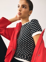 Black/White Polka Dot Short Sleeve Layered Crew Neck T-Shirt - Image 1 of 8