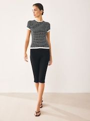 Black/White Polka Dot Short Sleeve Layered Crew Neck T-Shirt - Image 3 of 8