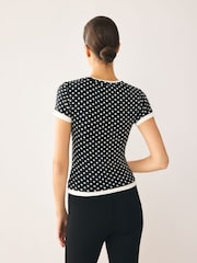 Black/White Polka Dot Short Sleeve Layered Crew Neck T-Shirt - Image 4 of 8