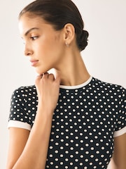 Black/White Polka Dot Short Sleeve Layered Crew Neck T-Shirt - Image 5 of 8