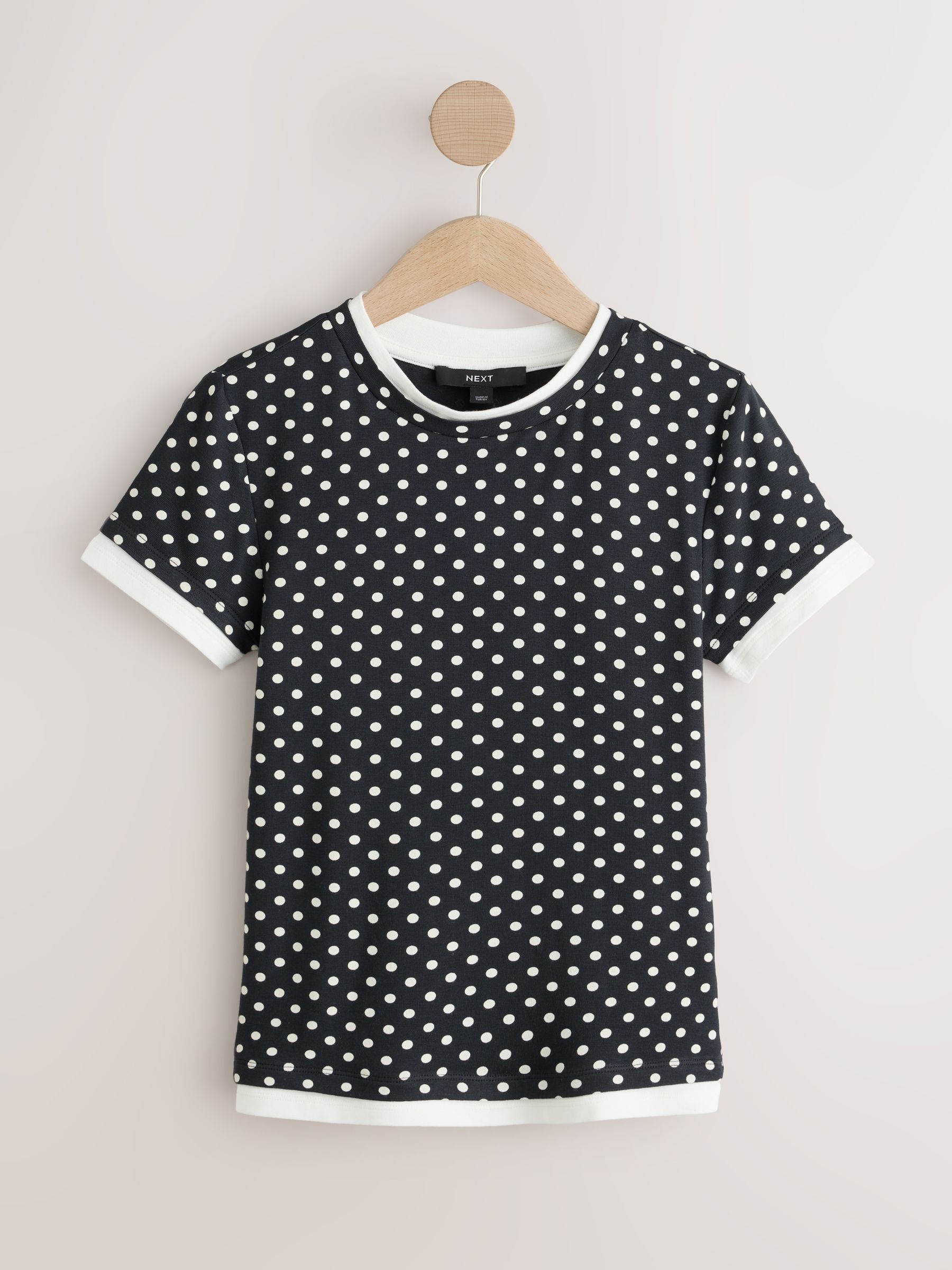 Buy Black/White Polka Dot Short Sleeve Layered Crew Neck T-Shirt