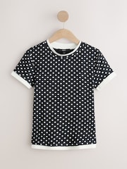 Black/White Polka Dot Short Sleeve Layered Crew Neck T-Shirt - Image 6 of 8