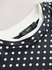 Black/White Polka Dot Short Sleeve Layered Crew Neck T-Shirt - Image 7 of 8