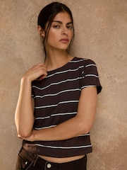 Brown Stripe Sculpted Short Sleeve T-Shirt - Image 5 of 8