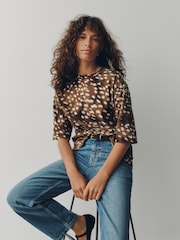 Deer Print Boxy Elbow Sleeve Crew Neck T-Shirt - Image 1 of 5