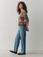 Deer Print Boxy Elbow Sleeve Crew Neck T-Shirt - Image 2 of 5
