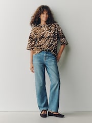 Deer Print Boxy Elbow Sleeve Crew Neck T-Shirt - Image 3 of 5